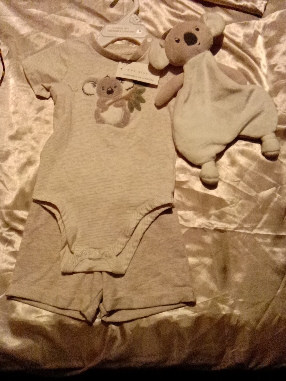 Cozy Koala Short-Sleeve One-Piece in Light Beige - Plush Koala Accent
